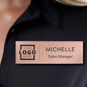 Custom Logo Business Employee Staff Rose Gold Name Tag