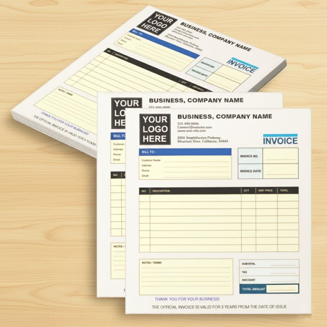 Custom Logo Business Invoice Order Form  Notepad (Business Invoice Order Form Logo Notepad)