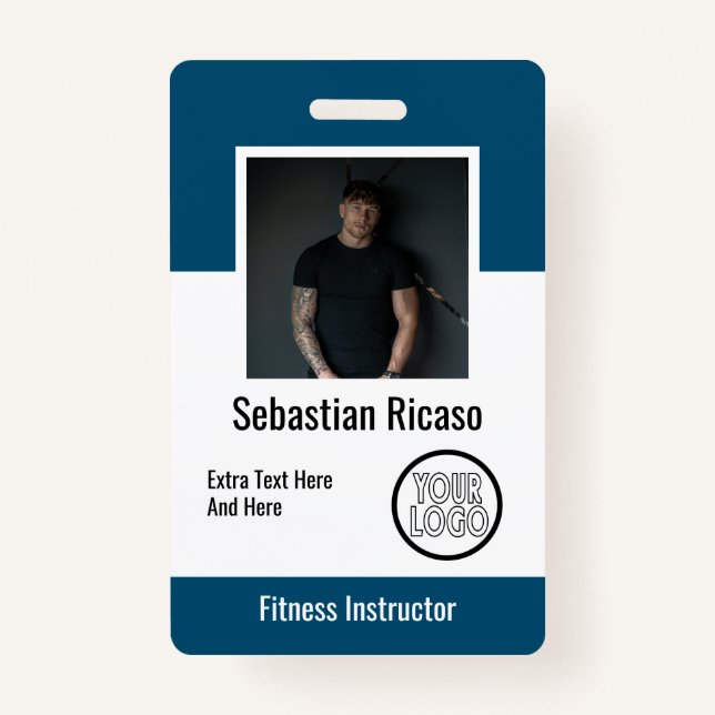 Custom Logo Business Personalized Blue White Badge (Front)