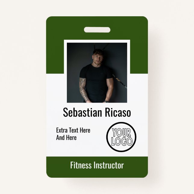 Custom Logo Business Personalized Green White Badge (Front)