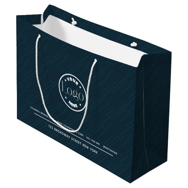 Custom Logo | Business Promotional Navy Blue Large Gift Bag (Front Angled)