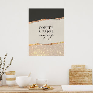 Custom Logo Business Sign Black Cream Gold Glitter