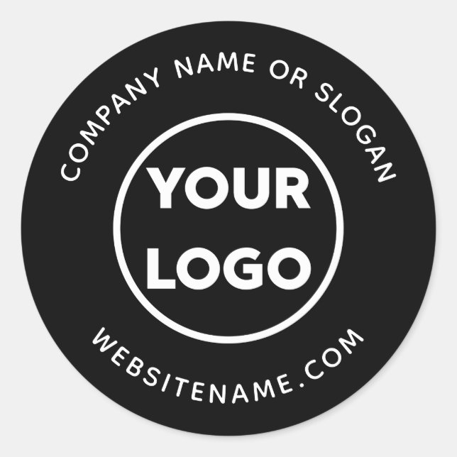 Custom Logo Business Website and Slogan on Black Classic Round Sticker (Front)