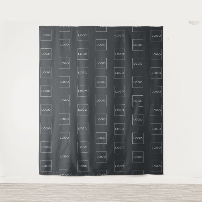 Custom Logo Charcoal Grey Company Event Backdrop Tapestry (Front)