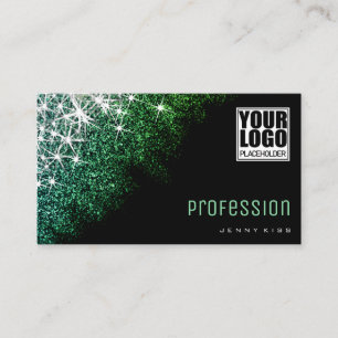 Custom Logo Chic Teal Glitter Professional Beauty Business Card