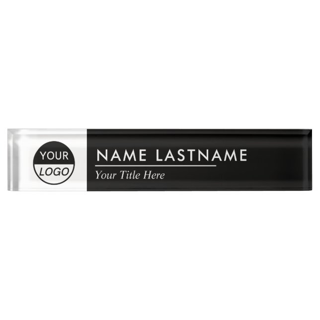 Custom Logo | Classic Black White Desk Nameplate (Front)