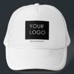 Custom Logo Company Business Social Media White Trucker Hat<br><div class="desc">Modern Customizable Business Company Corporate Logo gifts. You can simply add your company logo, image, or personal photo. Editable logo or photo business or individual personal gift for a friend, co-worker, or anyone else. Customizable company business employee staff modern design. Customizable logo modern promotional and business partner business gifts. Custom...</div>