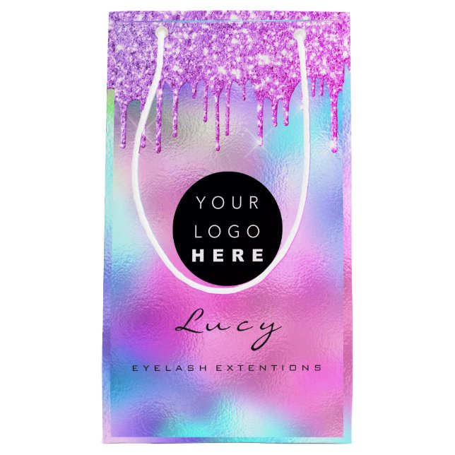 Custom Logo Company Name Glitter Holograph Small Gift Bag (Front)