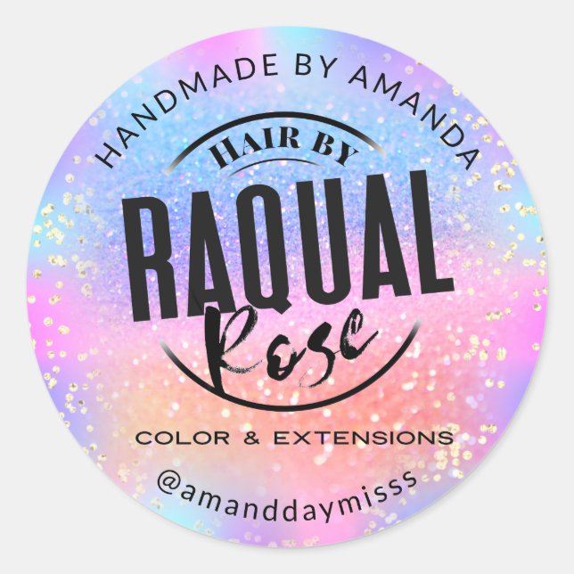 Custom Logo Company Name Holograph Glitter Classic Round Sticker (Front)