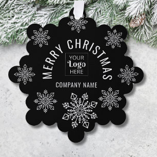 Custom Logo Company Name Snowflake Merry Christmas Ornament Card