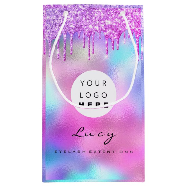 Custom Logo Company Pink Drips Holographic Small Gift Bag (Back)