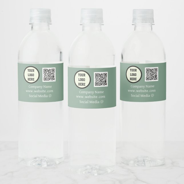Custom Logo Company Sage Green Business QR Code Water Bottle Label (Bottles)