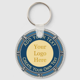 Custom Logo Corporate Blue and Gold Nautical Rope Keychain