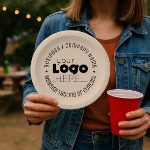 Custom Logo Crest Ecru Ivory 9" Paper Party Plates