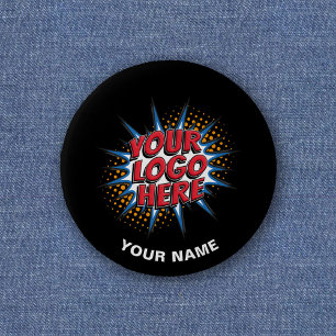 Custom Logo, Custom Text, Black Name 2 Inch Round Button