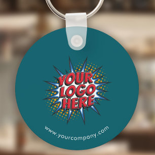 Custom Logo, Custom Text, Teal Keychain