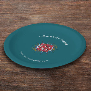 Custom Logo, Custom Text, Teal Paper Plate