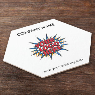 Custom Logo, Custom Text, White Hexagon Paper Coaster