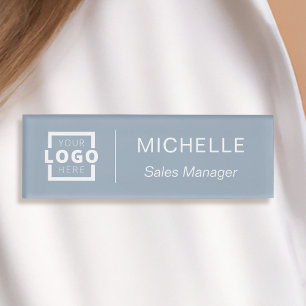 Custom Logo Dusty Blue Business Employee Staff Name Tag
