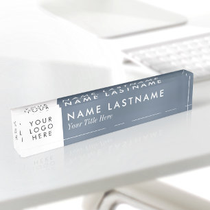 Custom Logo Dusty Blue White Nameplate
