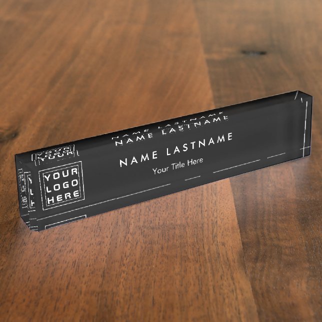 Custom Logo Elegant Black Desk Nameplate (Side)