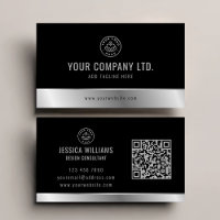 Custom Logo Elegant Black Silver QR Code