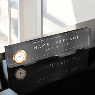 Custom Logo Elegant Black White Desk Nameplate