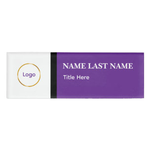 Custom Logo Elegant Dusty Blue White Magnet Name Tag