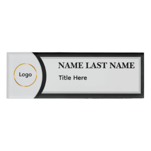 Custom Logo Elegant Dusty Blue White Magnet Name Tag