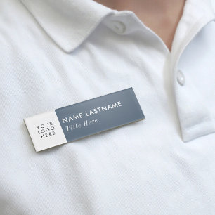 Custom Logo Elegant Dusty Blue White Magnet Title Name Tag