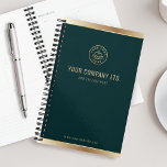 Custom Logo Elegant Emerald Green Gold Planner<br><div class="desc">Plan your year in style with this elegant custom business logo planner design. A deep, rich green backdrop is beautifully accented with bold gold foil details, creating a timeless and sophisticated aesthetic.</div>