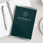Custom Logo Elegant Emerald Green Silver Planner<br><div class="desc">Keep your schedule in order with this sophisticated custom business logo planner design. A deep, rich green backdrop is beautifully accented with sleek silver details, creating a refined and elegant aesthetic.</div>
