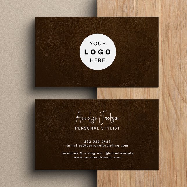 Custom logo elegant luxury brown leather  business card (Creator Uploaded)