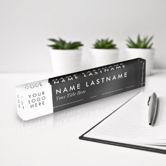 Custom Logo Elegant Minimalist Black White Acrylic Nameplate
