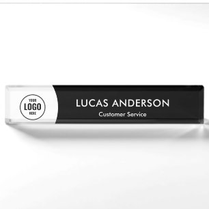 Custom Logo Elegant Modern Minimalist Black White  Nameplate