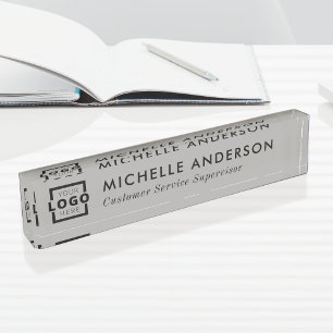 Custom Logo Elegant Modern Minimalist Grey Black Nameplate