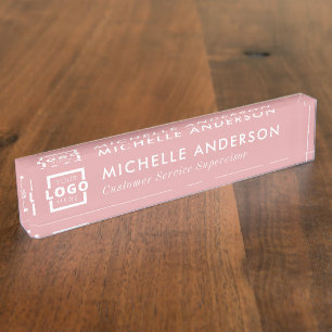 Custom Logo Elegant Modern Minimalist Pink White Nameplate