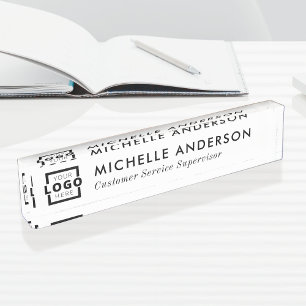 Custom Logo Elegant Modern Minimalist White Nameplate