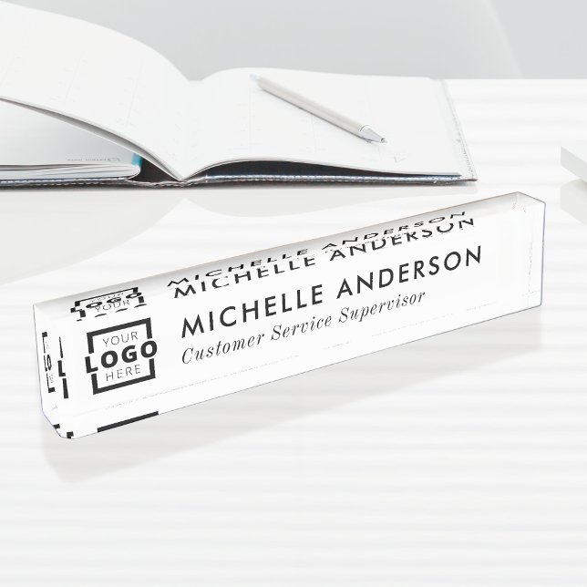 Custom Logo Elegant Modern Minimalist White Nameplate (Creator Uploaded)
