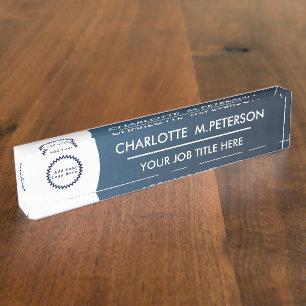 Custom Logo Elegant Navy Blue Nameplate