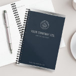 Custom Logo Elegant Navy Blue Silver Planner<br><div class="desc">Organize your thoughts with this sleek and sophisticated custom business logo planner design. A rich navy blue backdrop is beautifully accented with modern silver details,  creating a timeless and elegant aesthetic.</div>