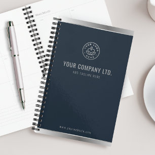 Custom Logo Elegant Navy Blue Silver Planner