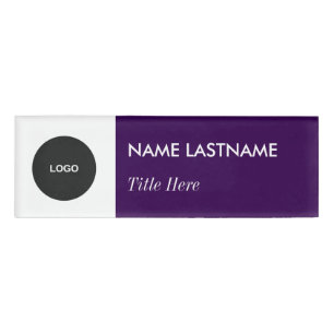 Custom Logo Elegant Navy Purple White Magnet Title Name Tag