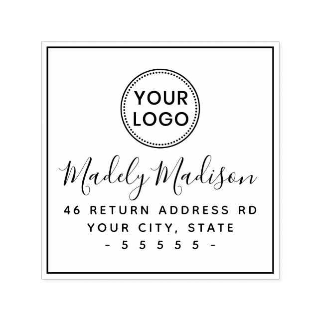 Custom logo elegant script return address self-inking stamp (Design)