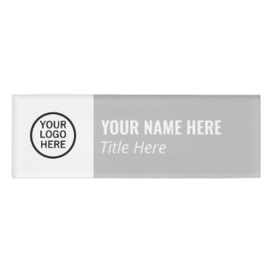 Custom Logo Elegant Silver White Magnet Title  Name Tag