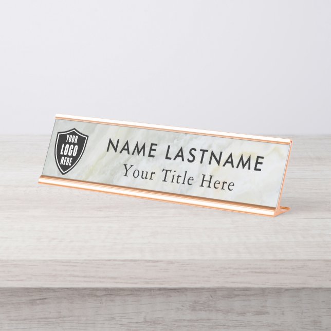 Custom Logo Elegant white black   Desk Name Plate (Front)