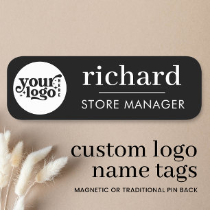 Custom Logo Employee Black Magnetic Or Safety Pin  Name Tag