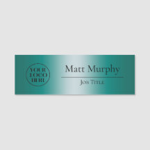 Custom Logo Employee ID Green Teal Name Tag