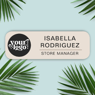 Custom Logo Employee Magnetic Or Safety Pin Beige Name Tag