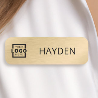 Custom Logo Employee Magnetic Safety Pin Faux Gold Name Tag